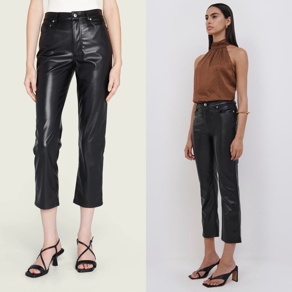 NWT JONATHAN SIMKHAI High Rise Vegan Leather Slim Straight Ankle Cropped Pants 2 - Picture 2 of 10